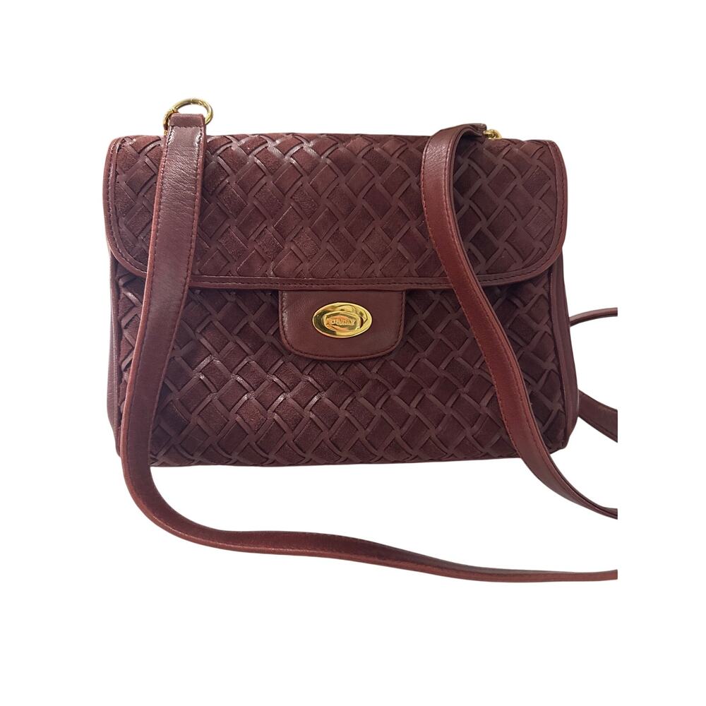 Bally Authentic Vintage Woven Burgundy Leather Shoulder Bag